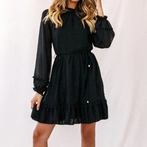 Selfie Leslie Black Open Back Long Sleeve Ruffle Mini Dress
